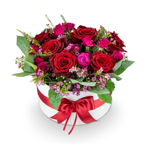 Box of red and pink roses